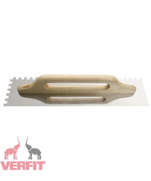 Гладилка (кельма) нержавеющая зубчатая с деревянной рукояткой